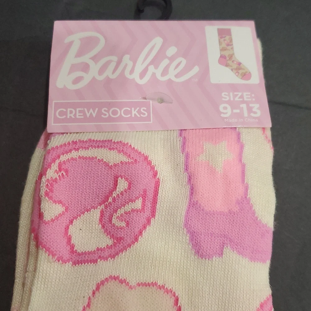 Barbie Cowboy hat cowboy boots cream printed crew socks fits‎ size 9-13 new